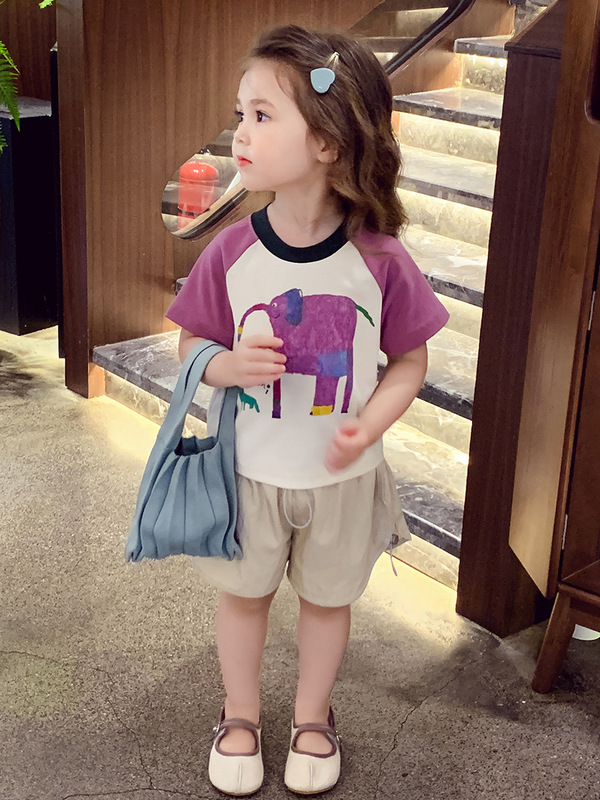 女の子半袖tシャツ夏服2025新型ゆるい韓国版アニメ上着少女洋気児童シャツ|undefined