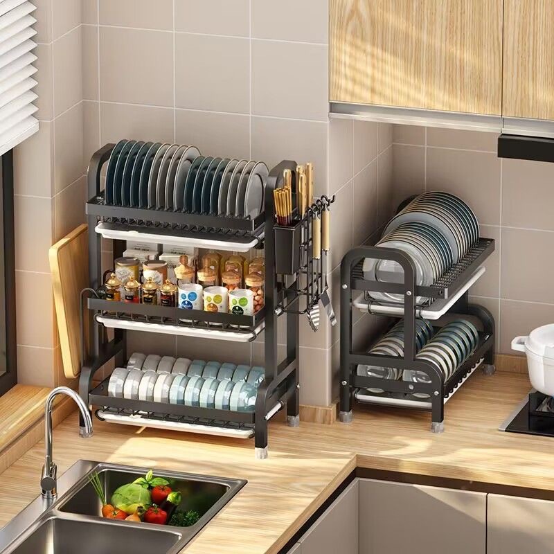 Estante de cocina estante de platos estante de almacenamiento de platos estante de drenaje estante de drenaje multifuncional palillos caja de almacenamiento armario para el hogar