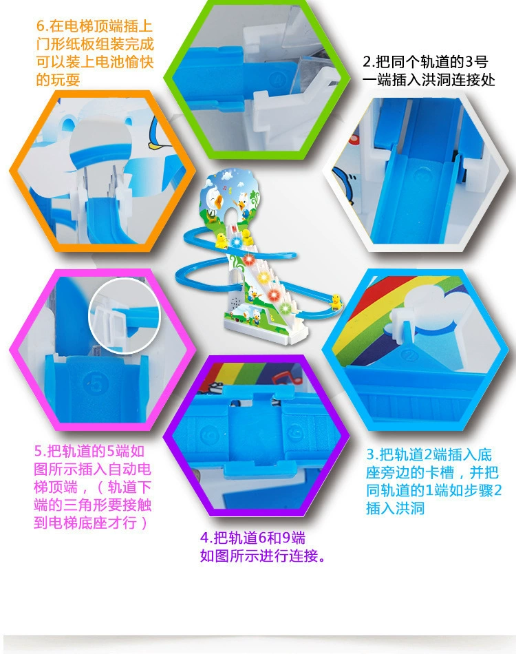 Собранная средством электрическая вращая игрушка следа локомотива пингвина лестницы скольжения взбираясь