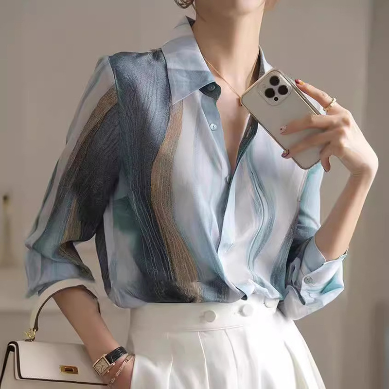 French Style Mulberry Silk Shirt Women's Summer New High-end Fashion Elegant Beautiful Gradient Silk Silk Shirt French Style Mulberry Silk Shirt Women's Summer New High-end Fashion Elegant Beautiful Gradient Silk Silk Shirt