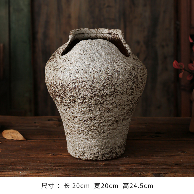 セラミック花瓶、レトロなわびさびスタイルのB&B装飾、中世の粗い陶器アートフラワーアレンジメント、家庭用家具、陶器のポット