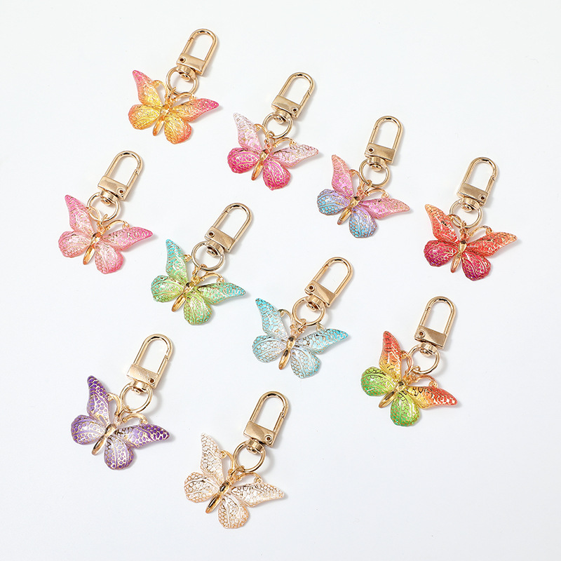 Factory wholesale new keychain color acrylic butterfly pendant pendant personalized student schoolbag headset chain