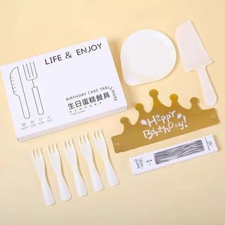 生日蛋糕刀叉盒一次性套装盘叉水滴烘焙纸盒餐具刀叉蜡烛包装盒子