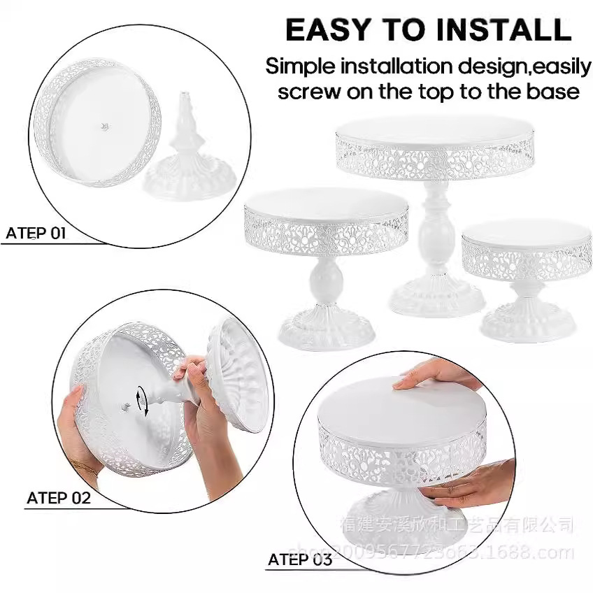 Decoración de mesa de postres de boda blanca estante de pastel europeo props de boda encaje plato de pastel hierro forjado estante de bocadillos