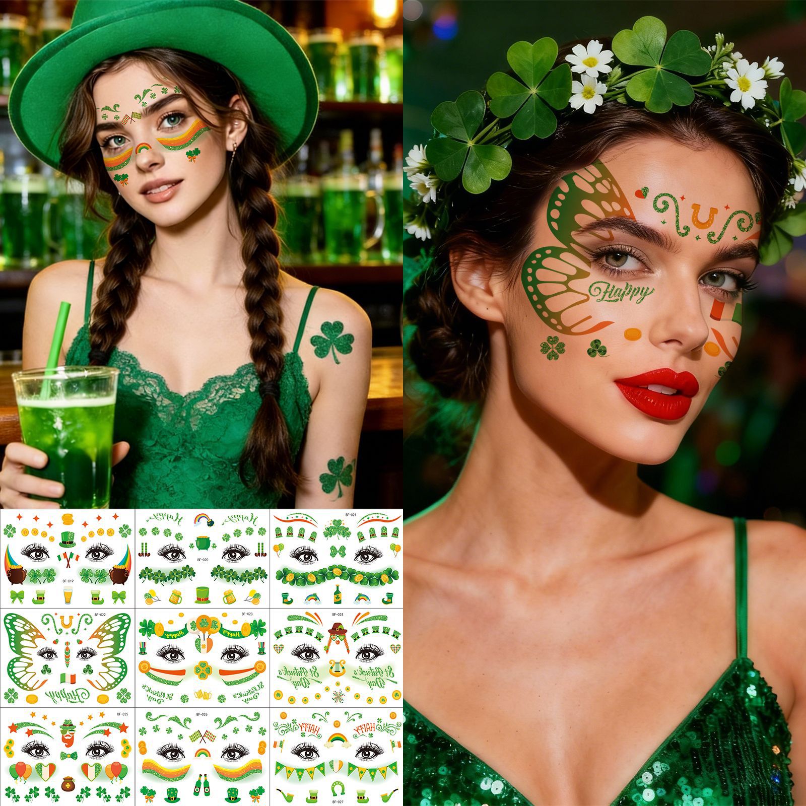 (un conjunto de 9 fotos) BF019-027 montaje de pegatinas faciales de San Patricio