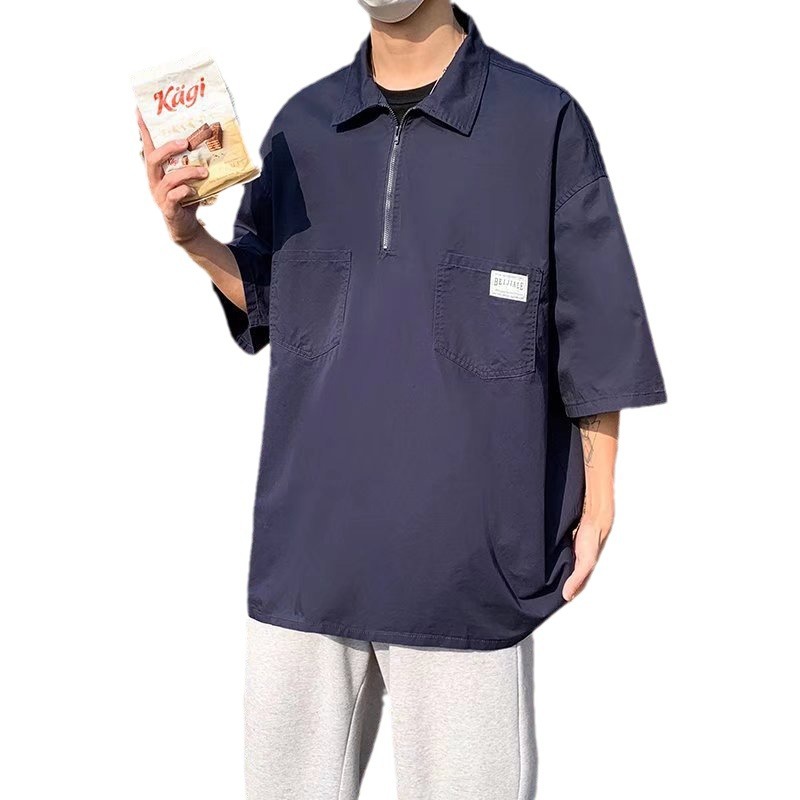 Verano mi marca de moda polos japoneses Camisa de manga corta para hombre suelta talla grande delgada solapa camiseta simple media manga