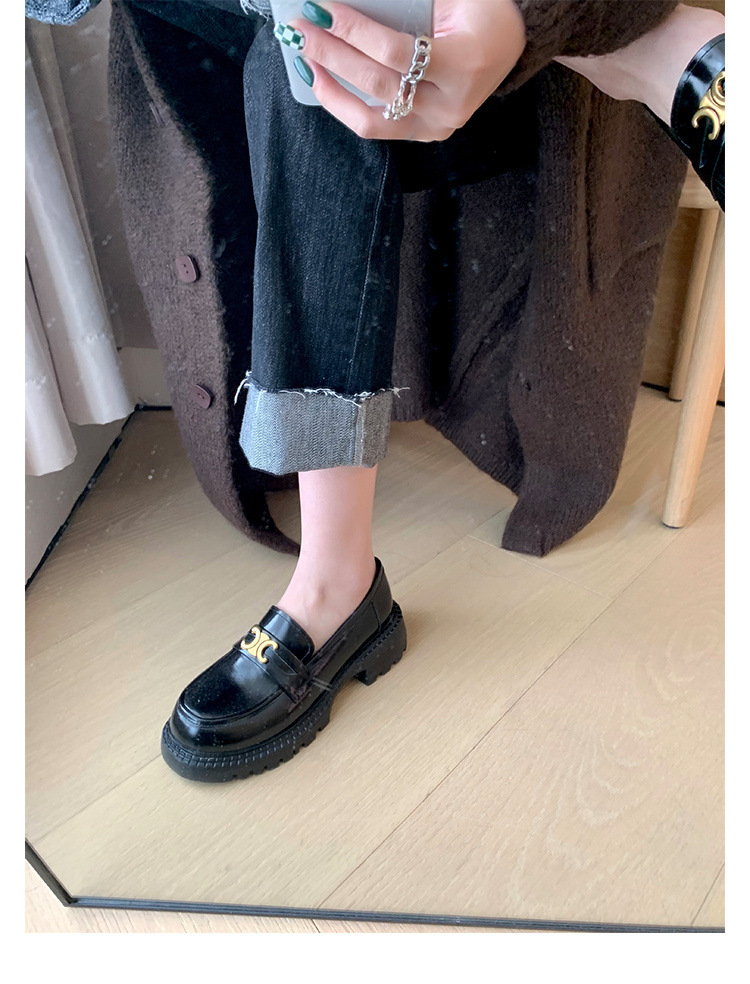 葡萄妈Studiolee英伦风小皮鞋女小金扣圆头一