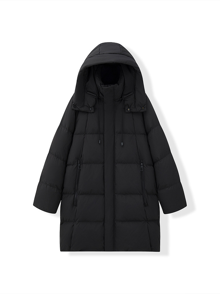 2025 chaqueta de pluma de oro negro con chaqueta de invierno con capuchón blanco grueso y cálido