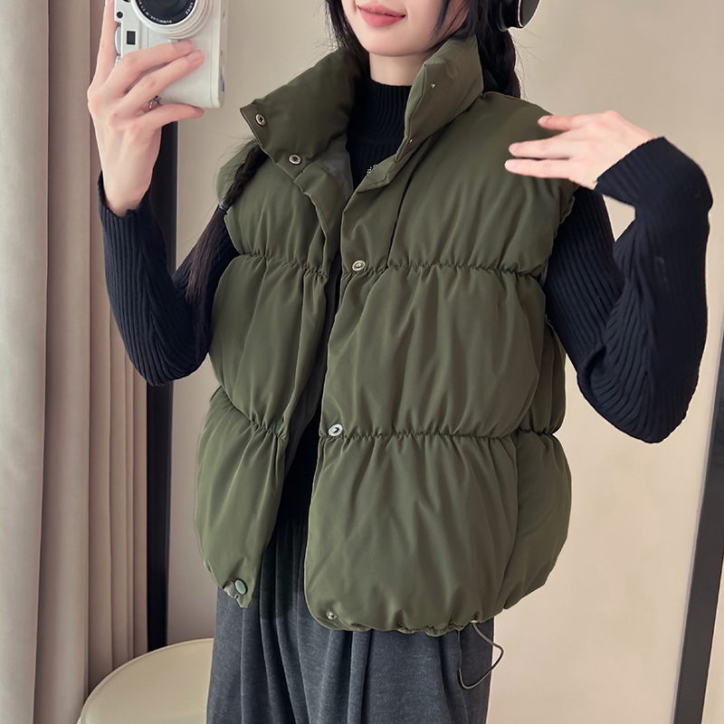 2025 otoño y invierno nuevo chaleco de cuello vertical, estilo holgado, estilo corto chaleco casual chaleco de chaleco de mujer