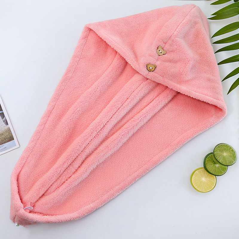 二重に厚いサンゴのベルベットのシャワーキャップがかわいい女性吸水速乾帽の乾いた髪のタオルを洗ってスカーフの乾いた髪の帽子を包む|undefined
