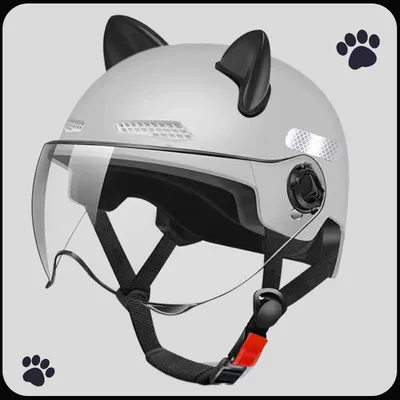Safety Helmet for Women, Winter Safety — Motosiklet kaskı (dəbilqə) - 3c-light-gray-hd-transparent-short-mirror-black-ears-m101