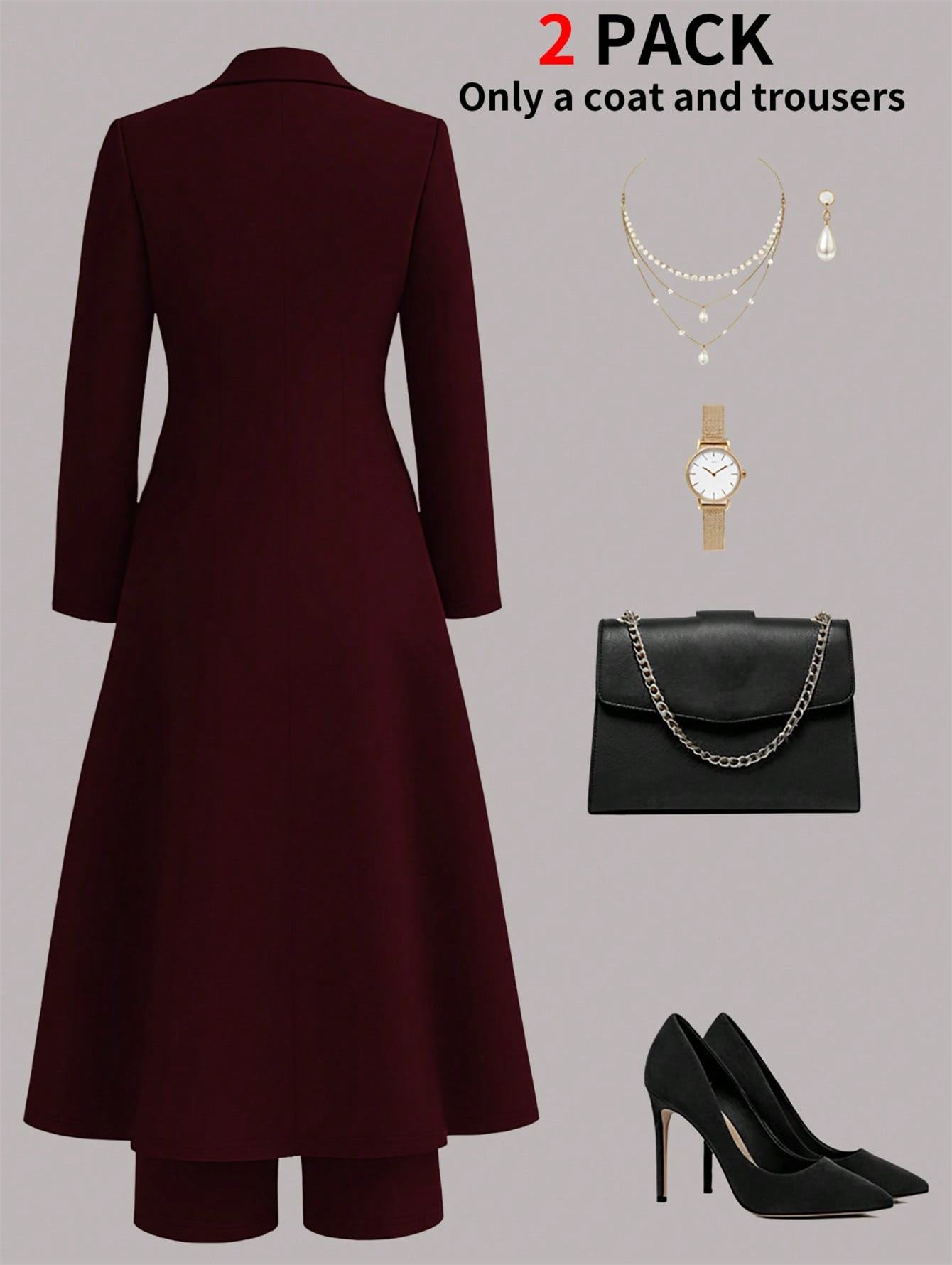 Plus Size Elegant Retro Style Suit Coat Casual Straight Leg Trousers Waist Cinching Long Coat Set_ecoleips.com