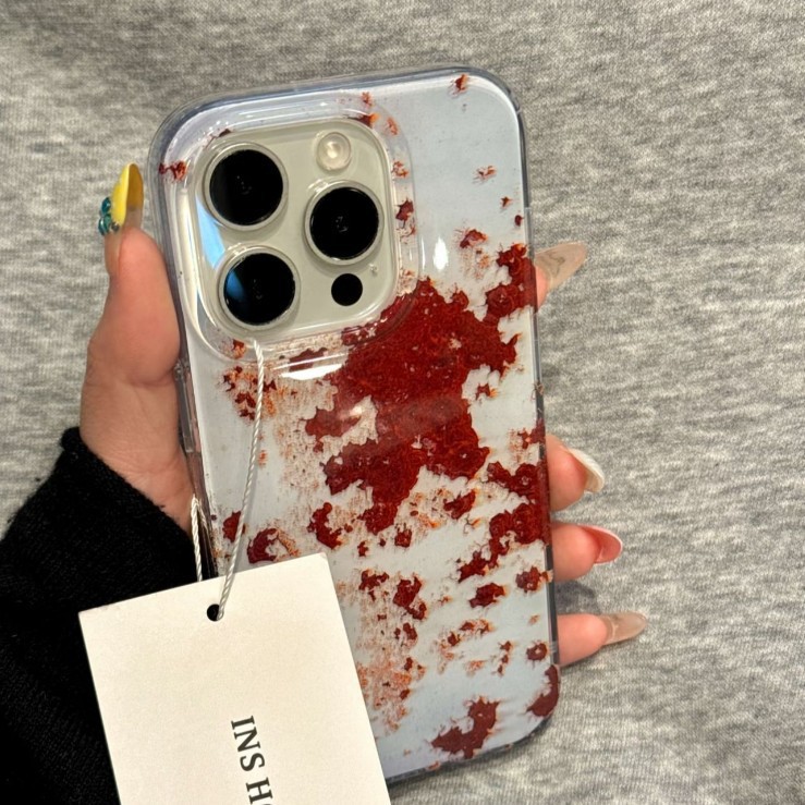 Xiaohongshu's Popular Retro Blue and White Rust Block Suitable for Ihone16Pro Apple 15 Mobile Phone Case 14 New Double Layer