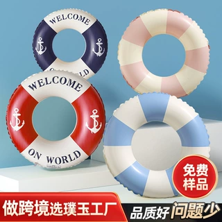 义乌外贸泳泳圈工厂大人带把手游泳圈加厚成人复古pvc充气泳圈批