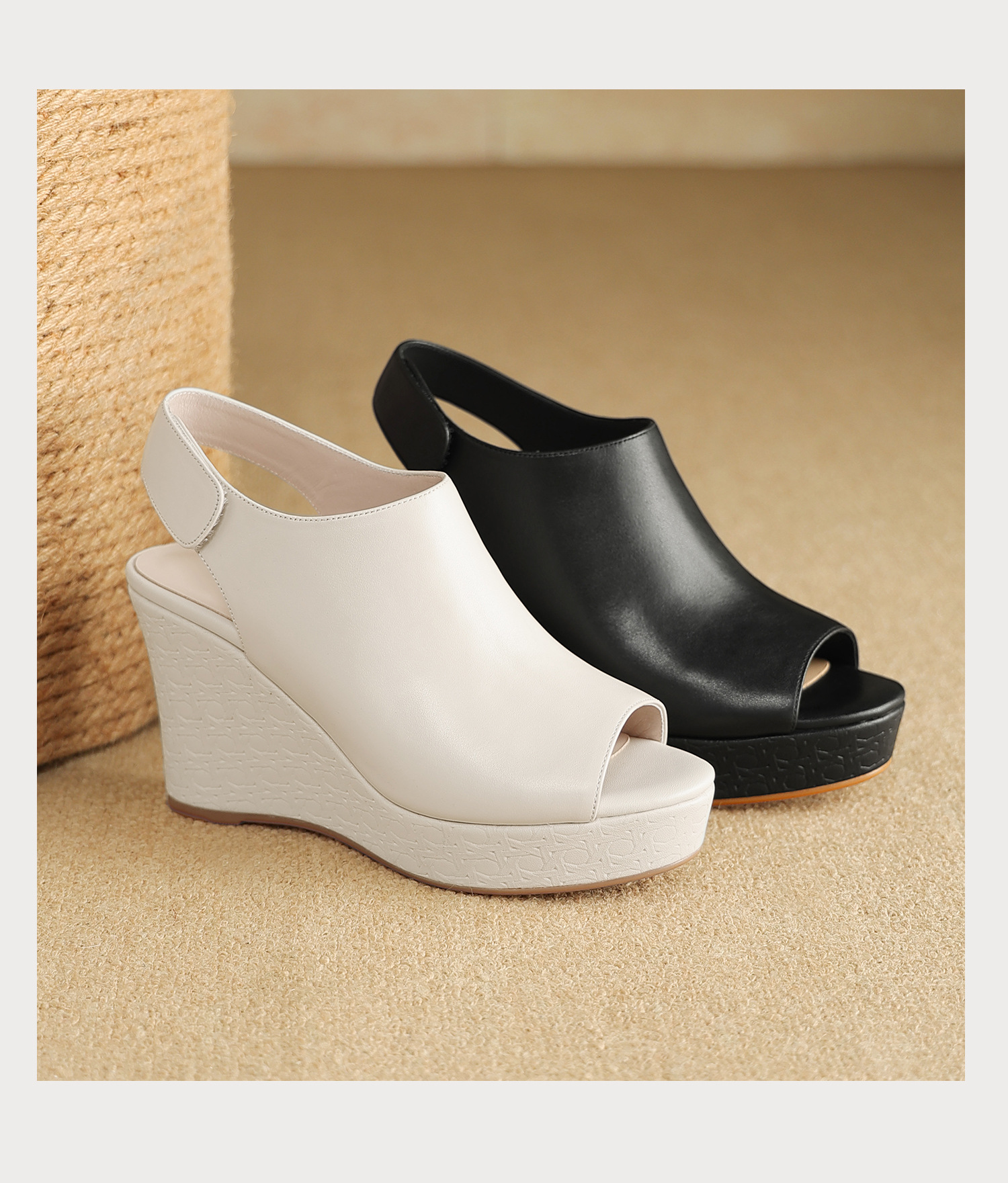 Sandal cao gót nữ quai ngang mũi hở đế xuồng gót 9 cm — màu đen, màu trắng ngà chi tiết 20