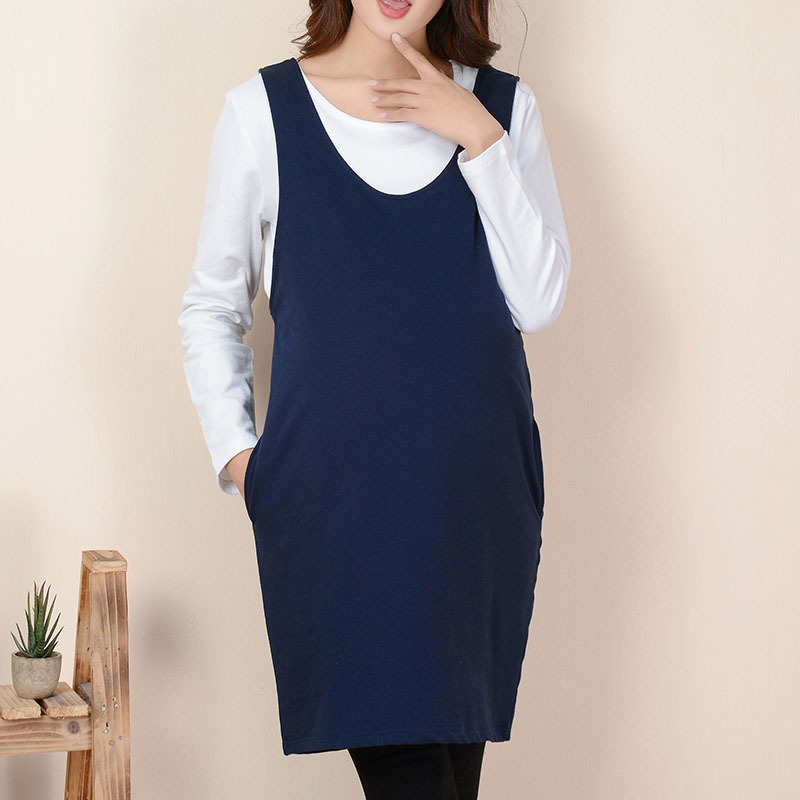 Fashion maternity clothing spring and autumn large size pregnant women's vest dress pregnant women's coat long sleeve base shirt two-piece set