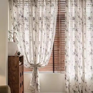 New Chinese style printing hemp yarn ink bamboo high-level sense method in the ancient style transparent opaque gauze curtain wholesale