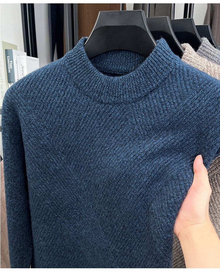 Barra vertical inclinada nuevo suéter de hombre con cuello de media altura jacquard invierno calentamiento camiseta de punto simple casual