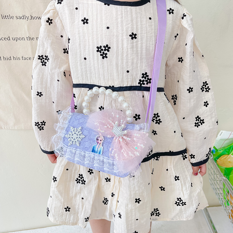 Bolsas de niños nuevas princesas de dibujos animados bolsas de perlas de encaje arco niñas bolsas de hombro cambio mochilas de moda