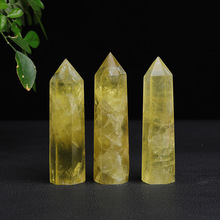 天然黃水晶柱 跨境熱銷單尖六棱柱黃水晶原石打磨桌面辦公擺件