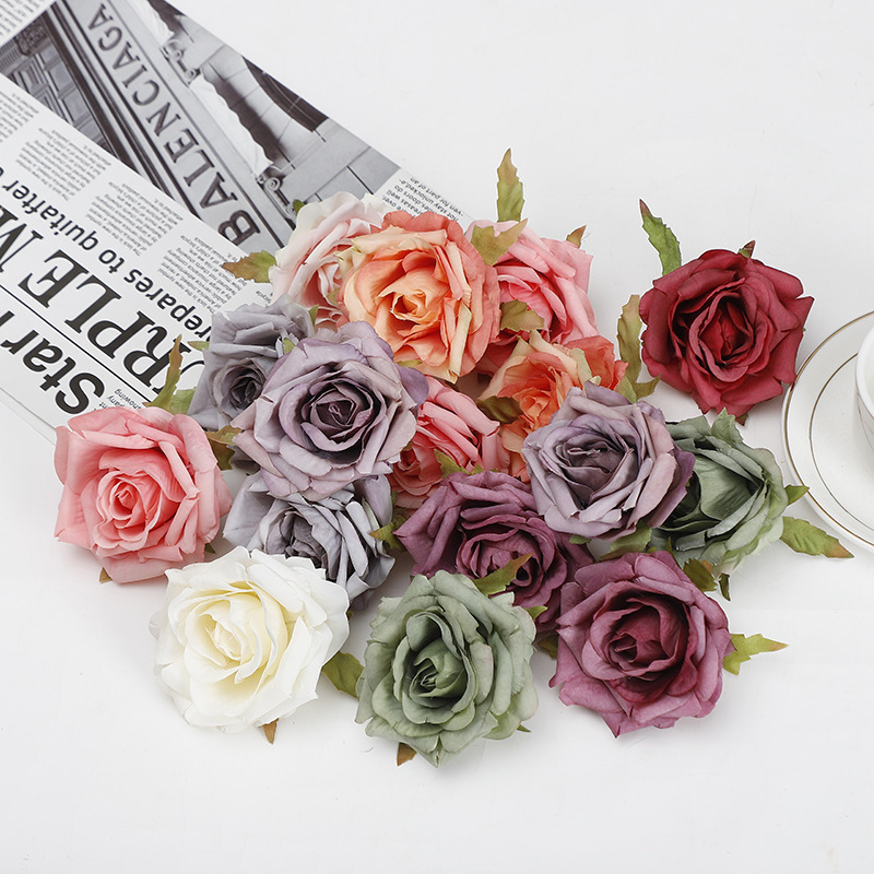 Vintage Coke Edge Simulation Flower Hexagonal Rose Head Matching Wedding Wedding Set High-end Realistic Table Decoration