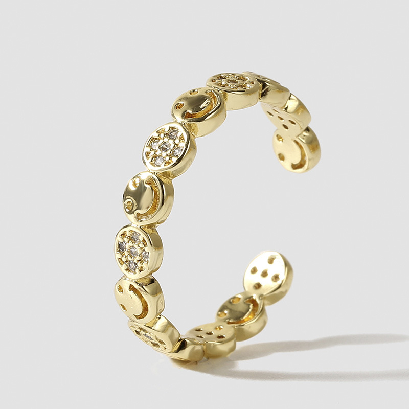 Korean simple and cute copper inlaid zirconium exquisite opening ring gold electroplating ring jewel