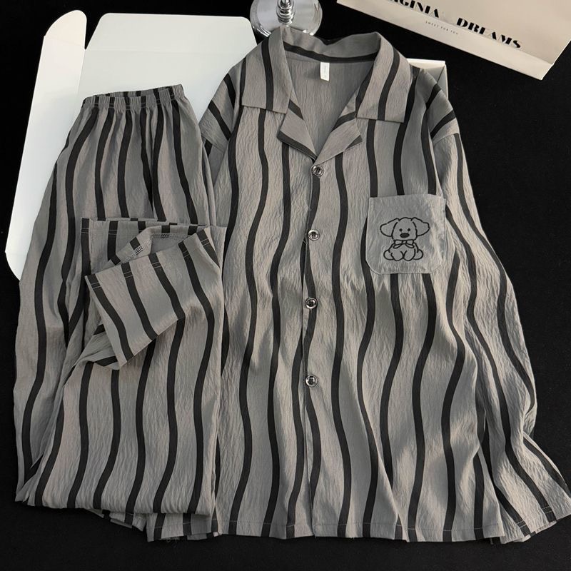 Men's Pajamas Spring and Autum Casual Loose Long-Sleeved Cartoon Teenagers and Students Autum Wearable Home Clothes Set