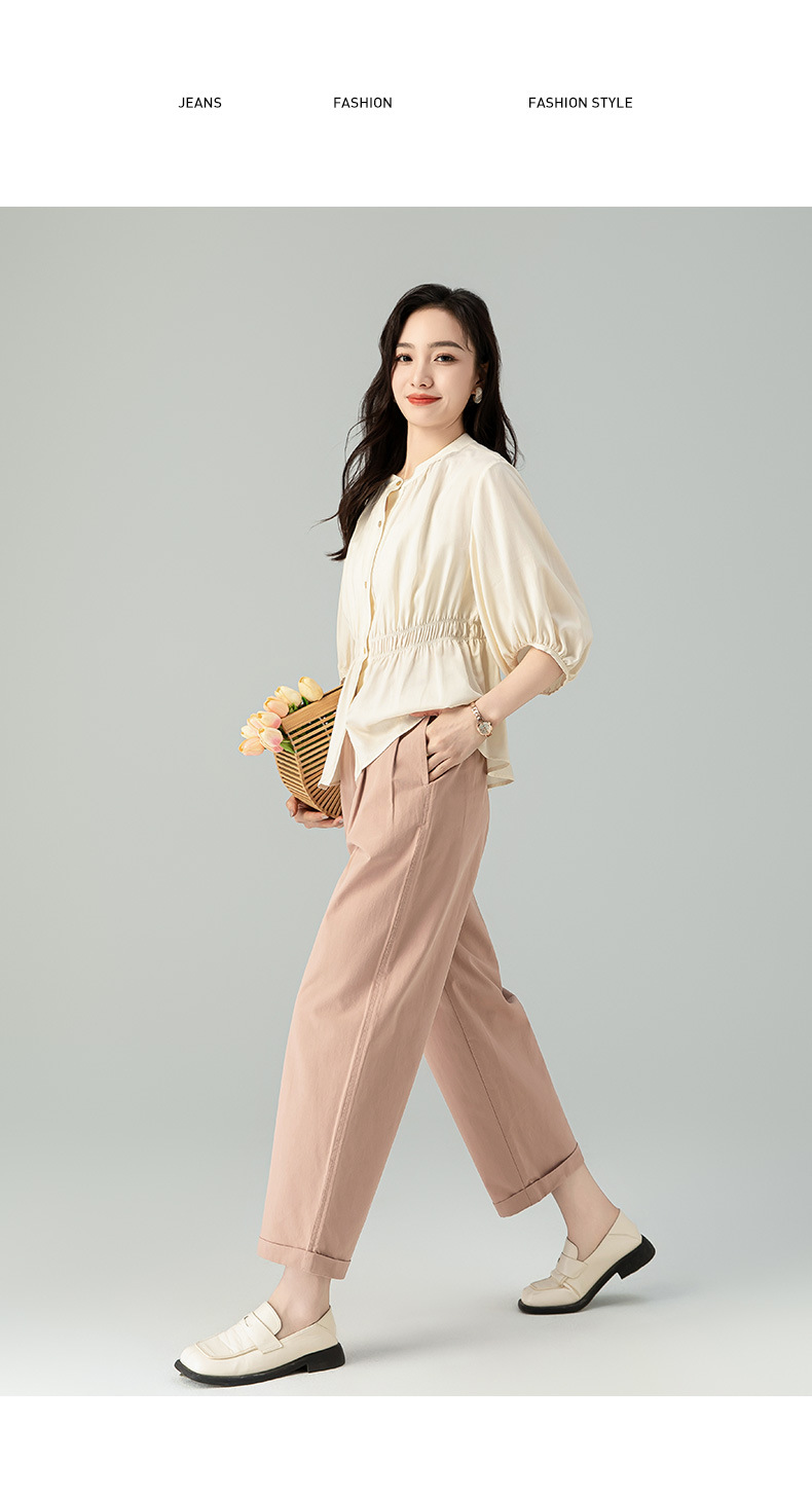Quần ống rộng nữ vải Tencel cotton mỏng mùa xuân hè, dáng suông thon gọn ống thẳng — Màu kaki chi tiết 20