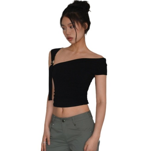 Designer Sexy Off-the-Shoulder Short-Sleeve T-Shirt for Women, Slim Fit, Figure-Skimming, Short-Sleeve Top, Women's Fashion T, Wholesale