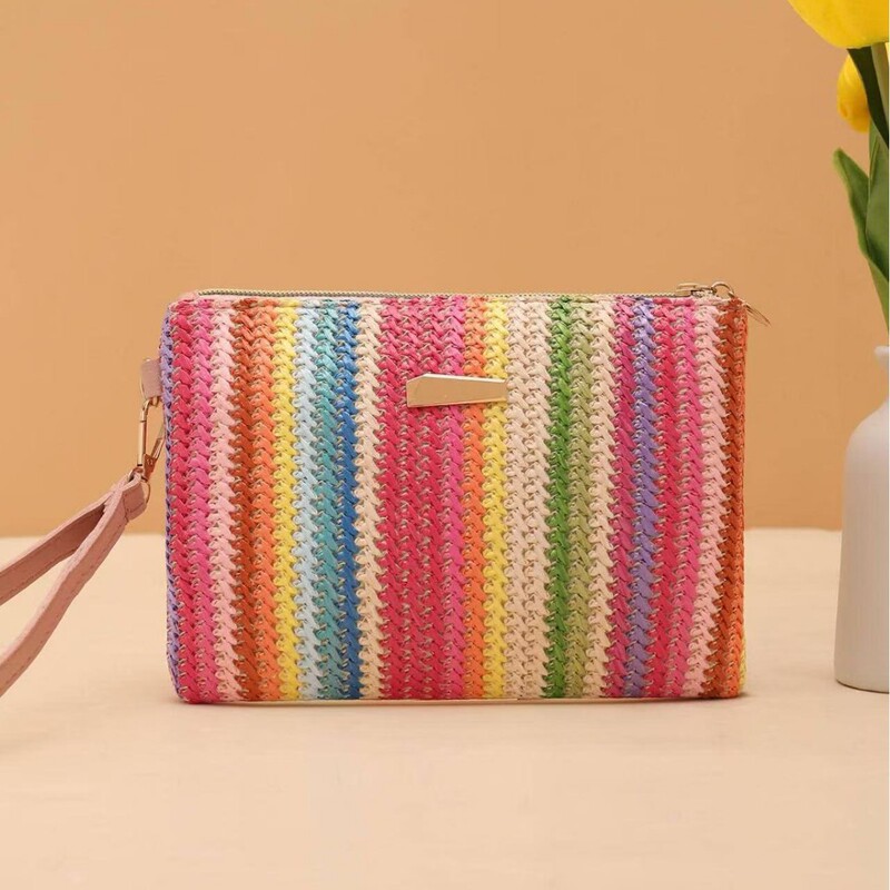 Internet celebrity fashion rainbow woven bag for women 2023 Summer new clutch purse small fresh Western style women's bag