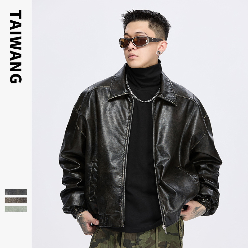 Men's Clothing Retro Lapel Leather Jacket _voghion.com
