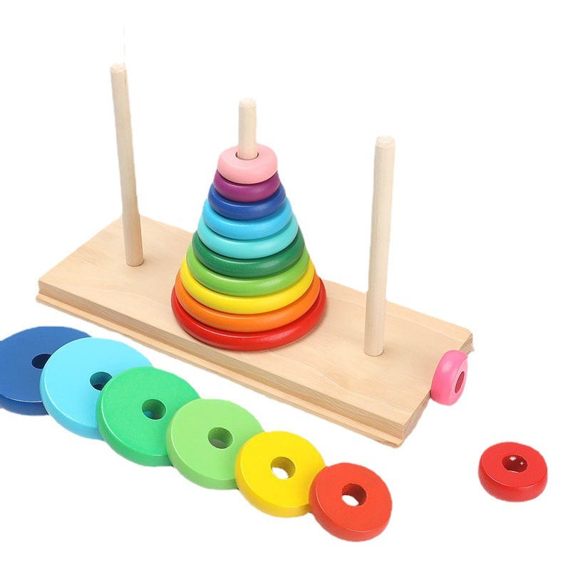 Torre de los niños de Hanoi de madera de 10 capas estudiante de escuela primaria competencia especial pensamiento lógico despacho de aduana rompecabezas bloques de construcción juguete