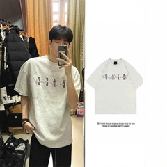 クロスボーダー MEDM トレンドブランド 夏 ベーシック 半袖 Tシャツ メンズ アメリカン レトロ オーバーサイズ カジュアル 半袖 男女兼用
