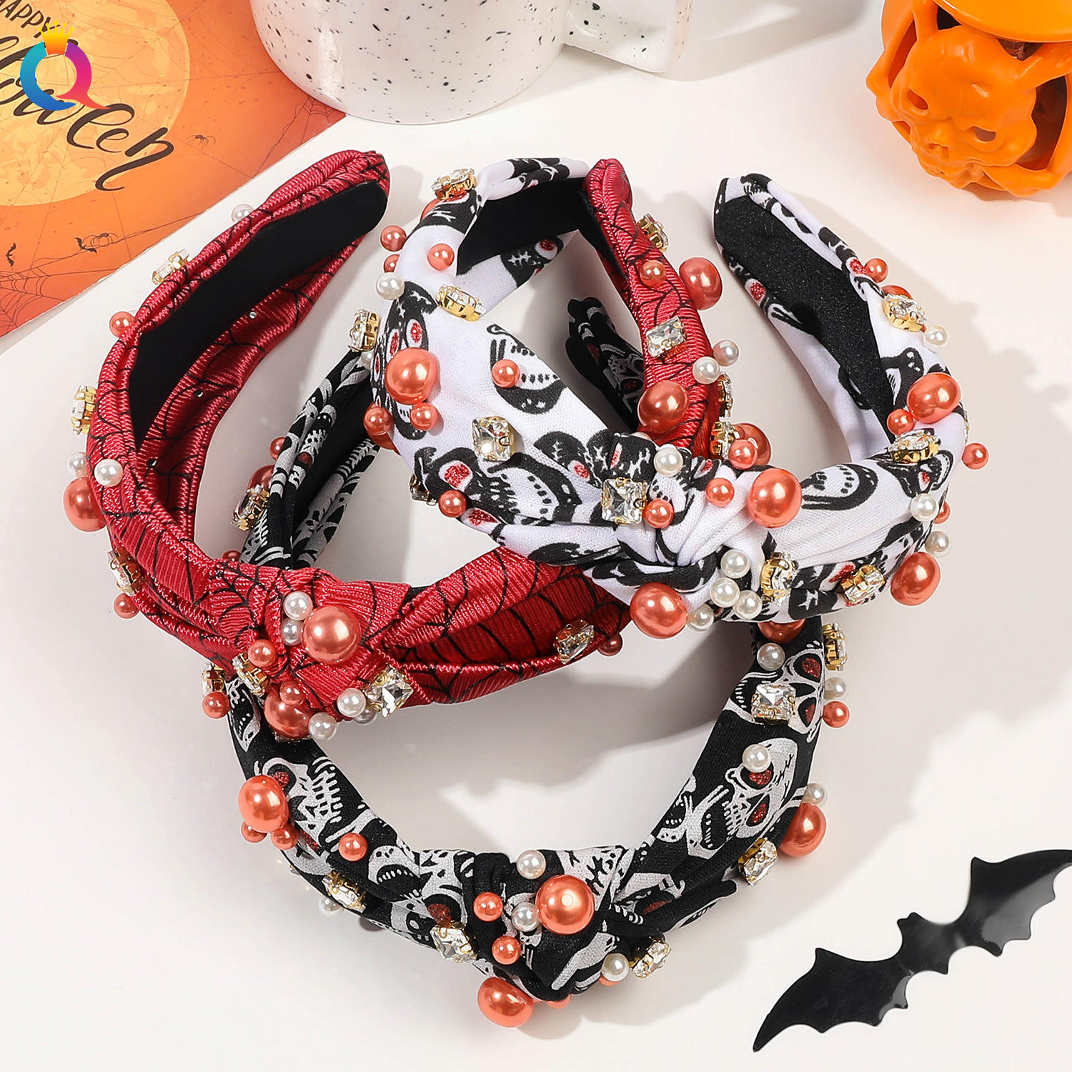 190g Weight Hair Band Hair Accessories Type Pearl Inlay Material 1 Piece Quantity Holiday, Festival Occasion Halloween Festival Skull Pattern Women's Gender Streetwear Style Streetwear Women's Skull Pearl Hair Band 无