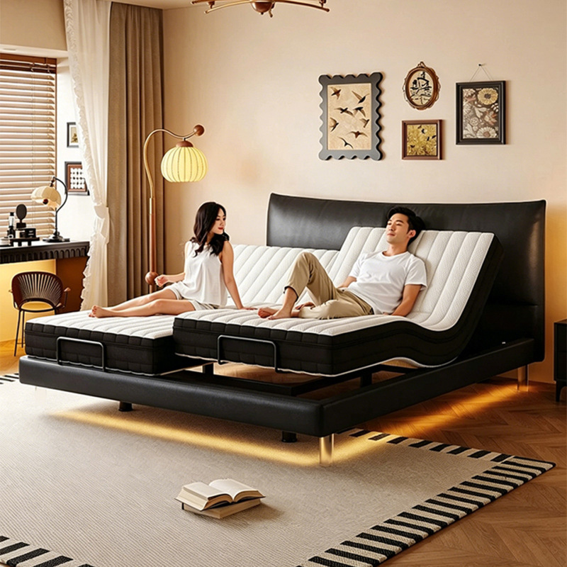 Fully Automatic Smart Electric Bed with Cutting-Edge Technology, Multifunctional, Luxurious, Minimalist, Height-Adjustable, Genuine Leather Bed for the Master Bedroom