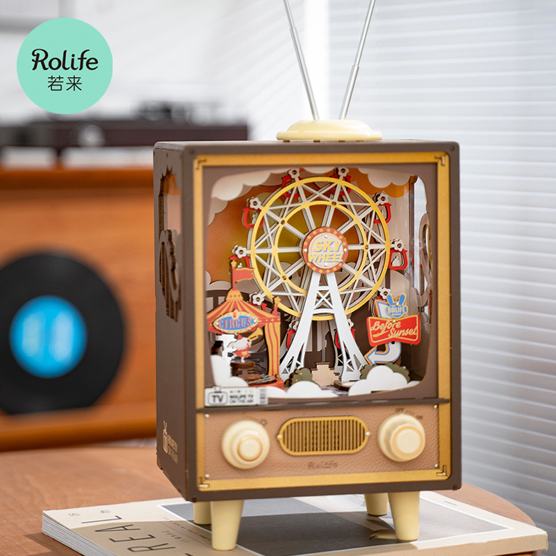 Ruoshi antigua caja de música DIY ensamblado a mano rompecabezas tridimensional juguete creativo caja de música para niños regalo de cumpleaños