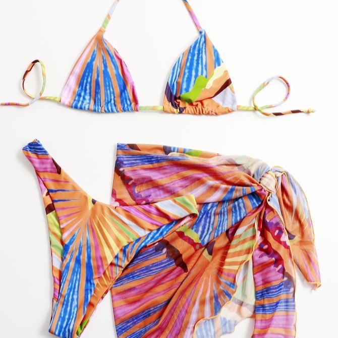 Women's Stripe 3 Pieces Set Bikinis Swimwear display picture 1