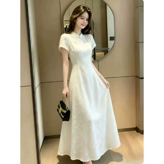 260360夏季白月光温柔风长裙重工提花优雅古典美女小众连衣裙