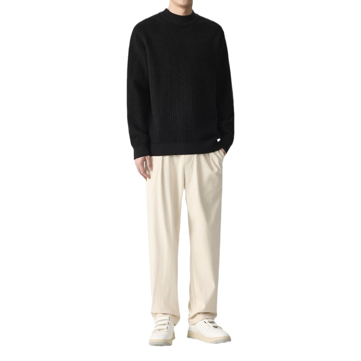 Мужской свитер Momeike однотонный с воротником-стойкой, зимний стиль 2025, трикотаж в рубчик 20541