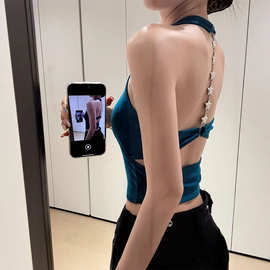 挂脖露背性感吊带背心女夏季内搭美背文胸一体带胸垫外穿无袖上衣