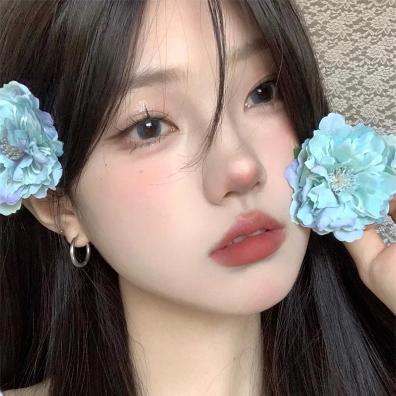 梦幻蓝山茶花发夹仿真花朵侧边夹甜美清新纯欲风海边度假饰品|undefined