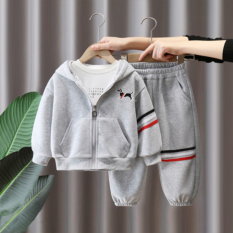 7843 Traje de primavera y otoño para niños 2025 Chaqueta de suéter casual con capucha para niños de nuevo estilo