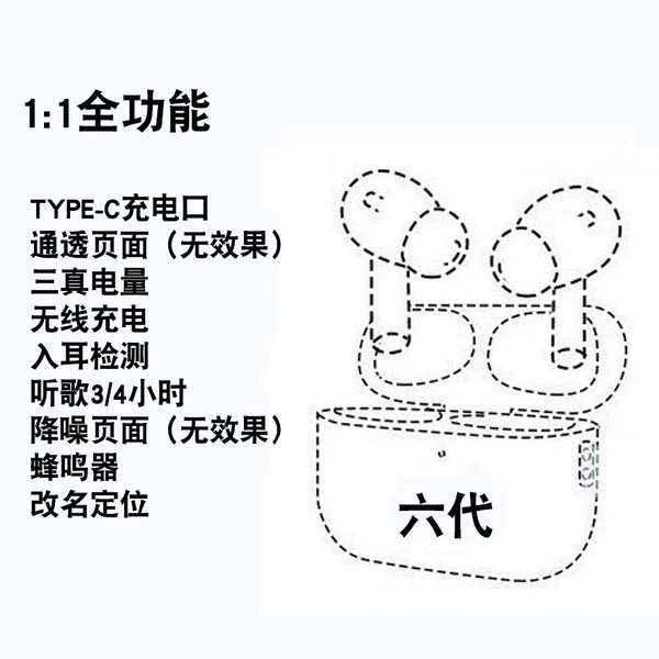 Sixth generation full function (6973) name change + positioning + cover opening connection + press + three real power + wireless charging + in-ear detection