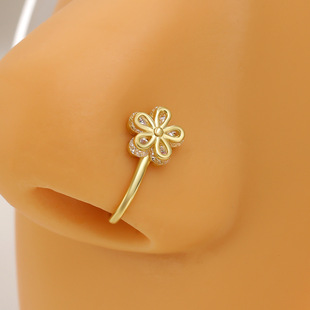 Europe and the United States hot-selling flower zircon nose ring metal U-shaped micro inlay non-perforated nose nail foreign trade simple puncture jewelry