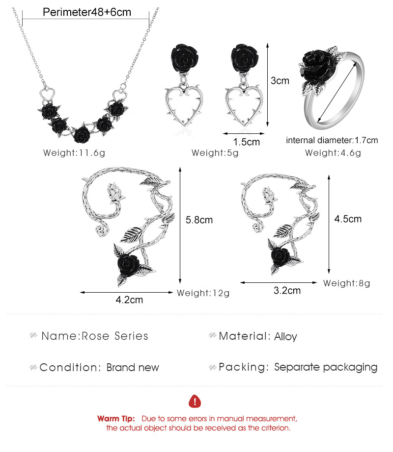 simple rose necklace ring retro simple three-dimensional flower ear clip earring Valentineu0027s Day