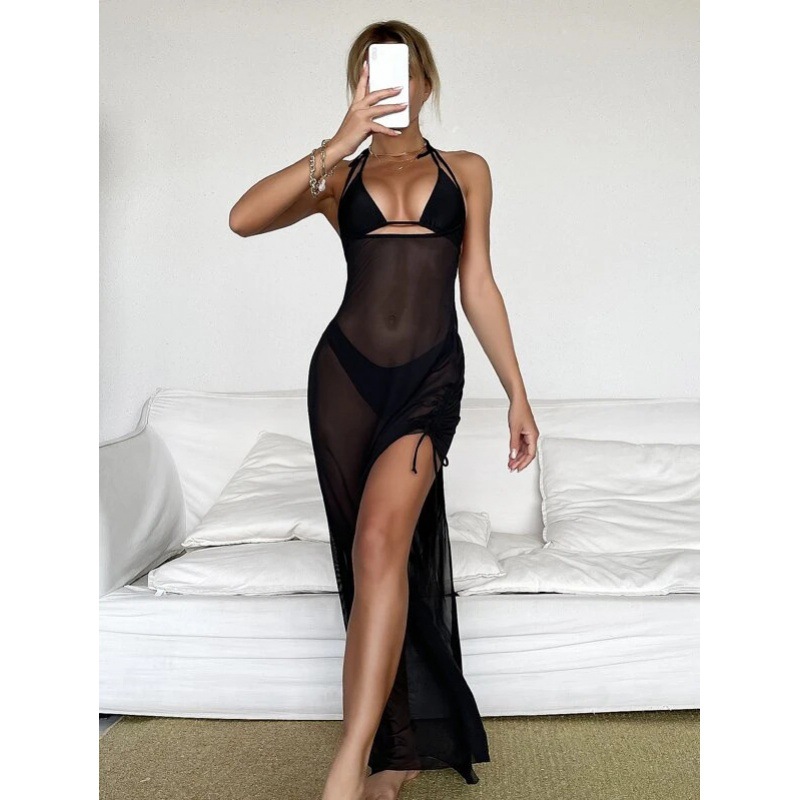 Mingyi nuevo bikini europeo y americano de tres piezas sexy multicolor impreso cuello bikini Falda larga dividida traje de baño de las mujeres