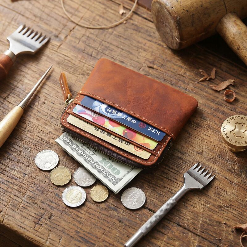 Handmade retro Crazy Horse leather men's short leather wallet first layer cowhide coin purse zipper wallet youth wallet Handmade retro Crazy Horse leather men's short leather wallet first layer cowhide coin purse zipper wallet youth wallet