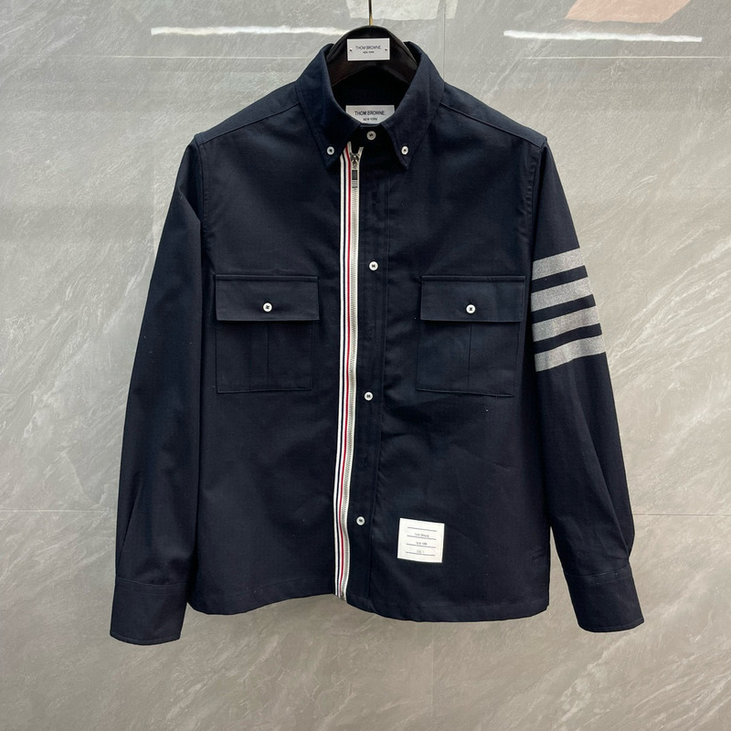 [Strength Factory] Youth Trend TB New Four-bar Lop Men's and Women's Flannel Couples Zipper Shirt