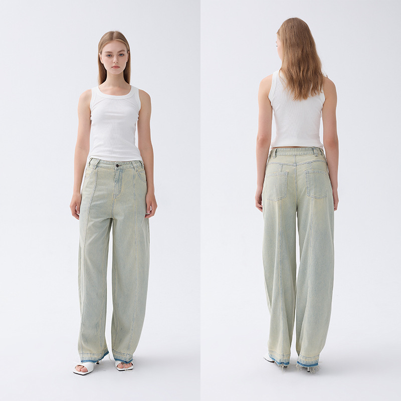 Factory 25 New Model Ab Ultra-High-Waisted Yassier Skin-Friendly Soft Straight-Leg Pants, Frayed Shadowed Floor-Length Jeans for Women