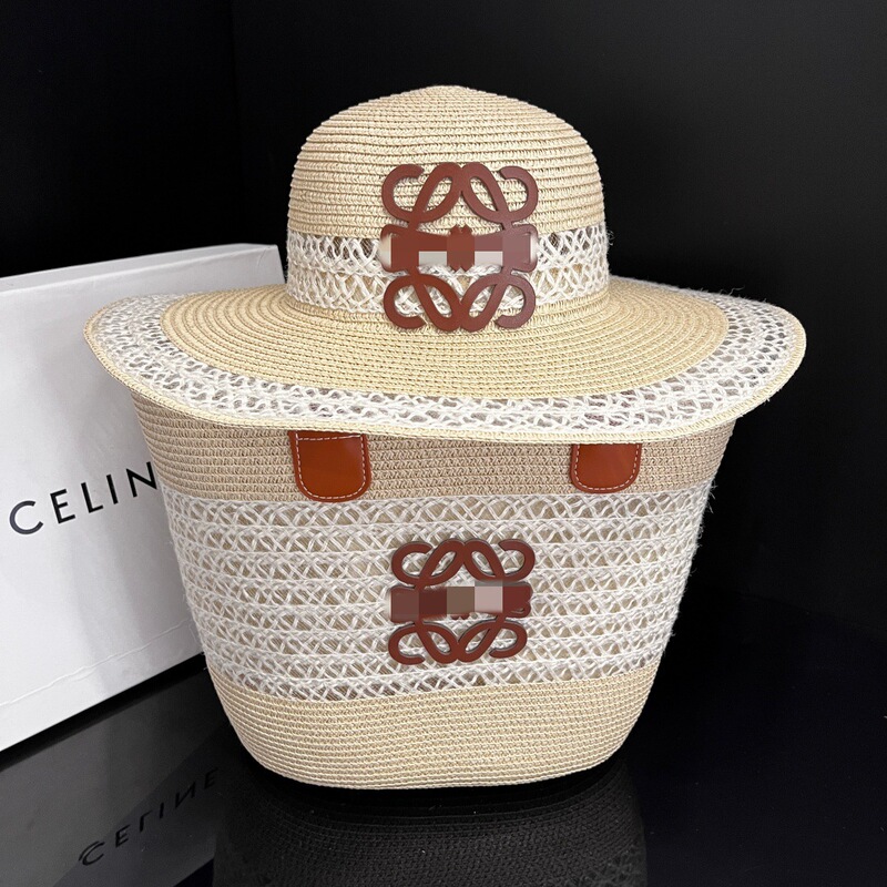 Lowe's 2025 Sunshade Hat Straw Hat Bag Two-piece Cross-border Straw Woven Bag Women's Large Capacity Woven Tote Bag